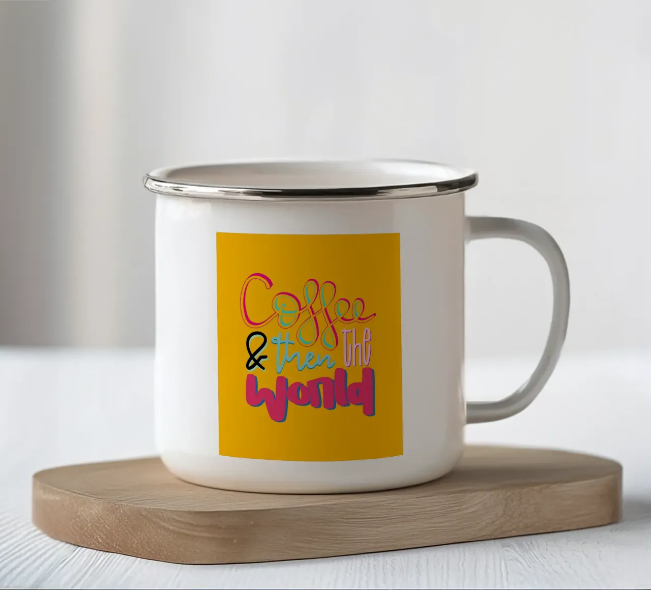 Coffee & then the world - yellow tazza in smalto da LIMITED EDITION LETTERS