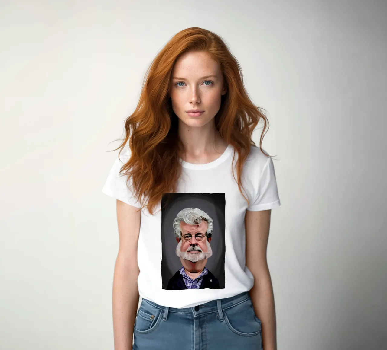 George Lucas women's fitted t-shirt by Rob Art | Illustration