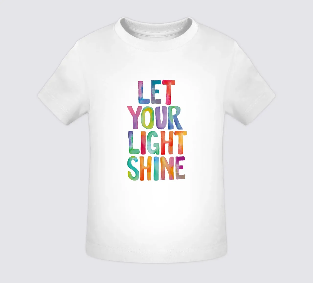 Let Your Light Shine Rainbow Typography Design for Kids baby t-shirt by THE MOTIVATED TYPE