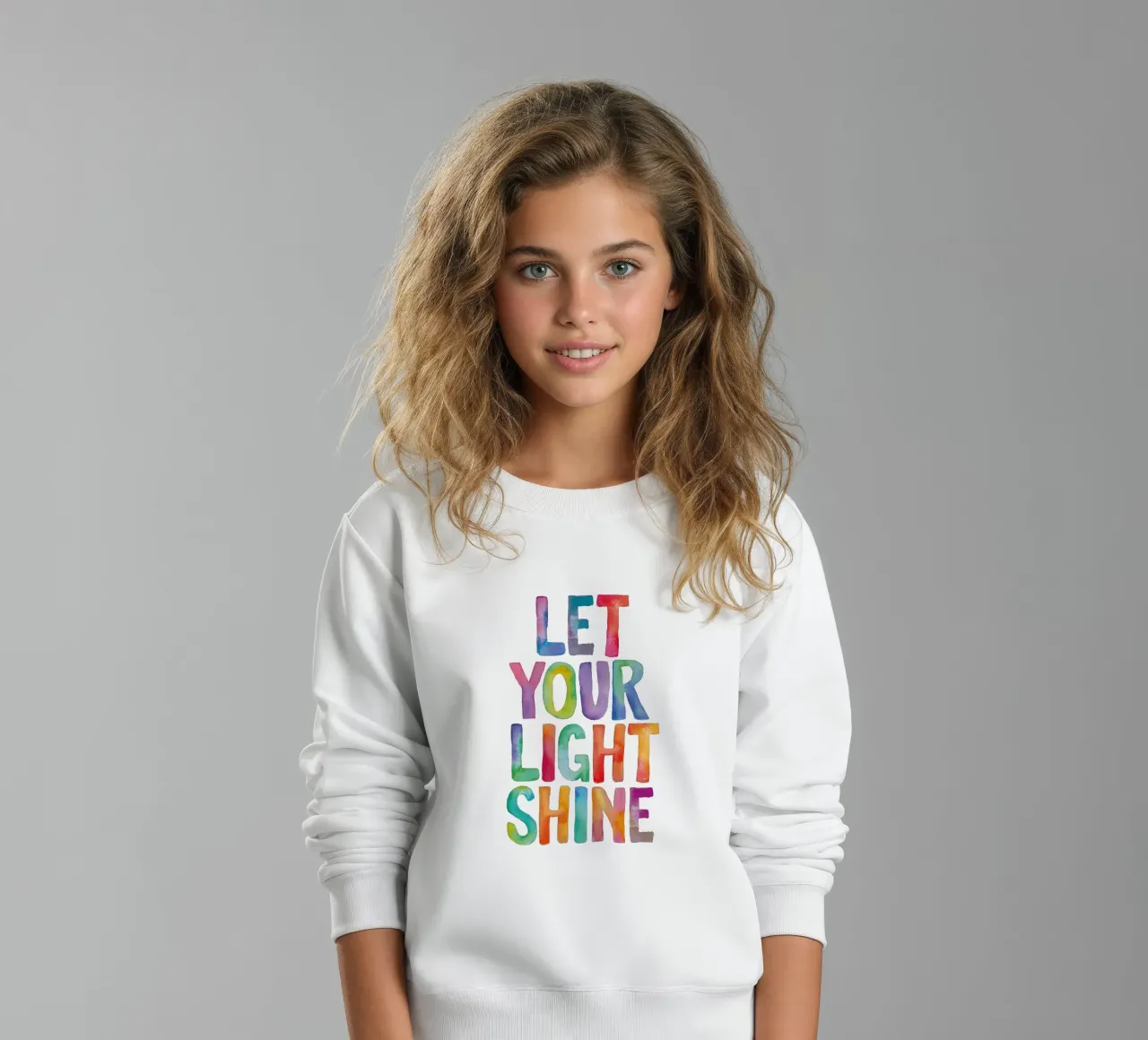 Let Your Light Shine Rainbow Typography Design per bambini felpa bambino da THE MOTIVATED TYPE