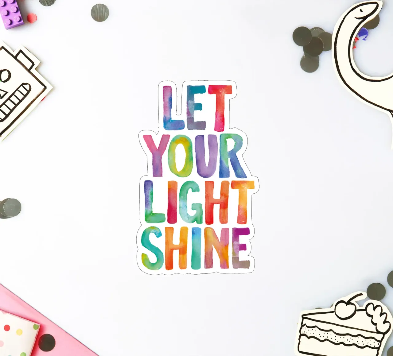 Let Your Light Shine Rainbow Typography Design for Kids sticker by THE MOTIVATED TYPE