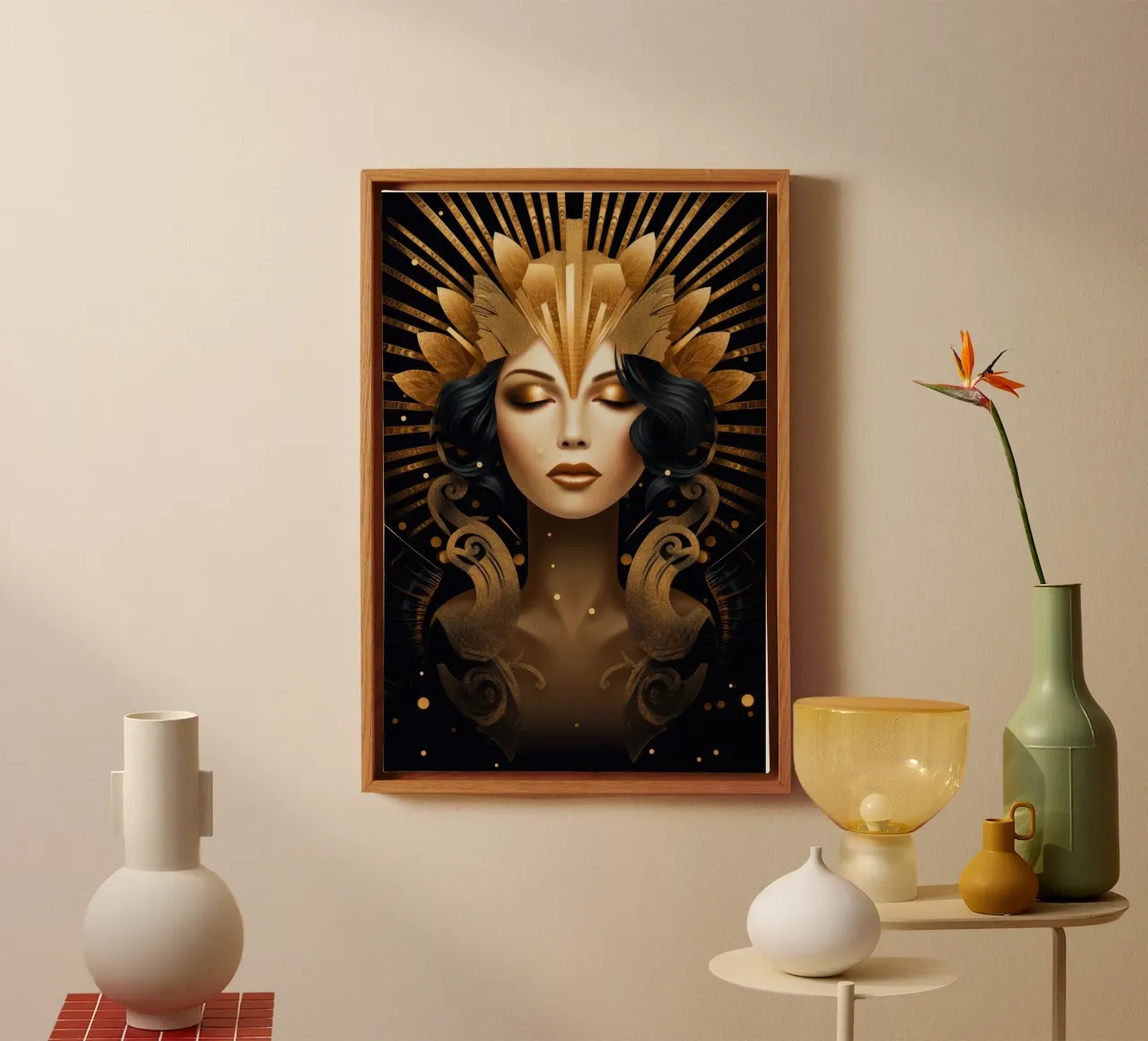 Art Deco Vrouw canvas met Baklijst van Artful Muse