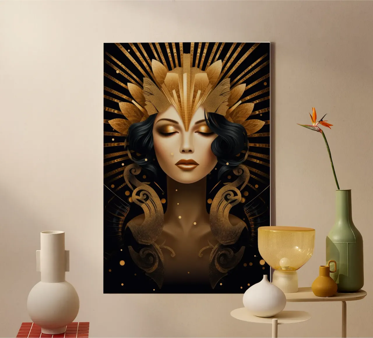 Art Deco Vrouw canvas met Baklijst van Artful Muse