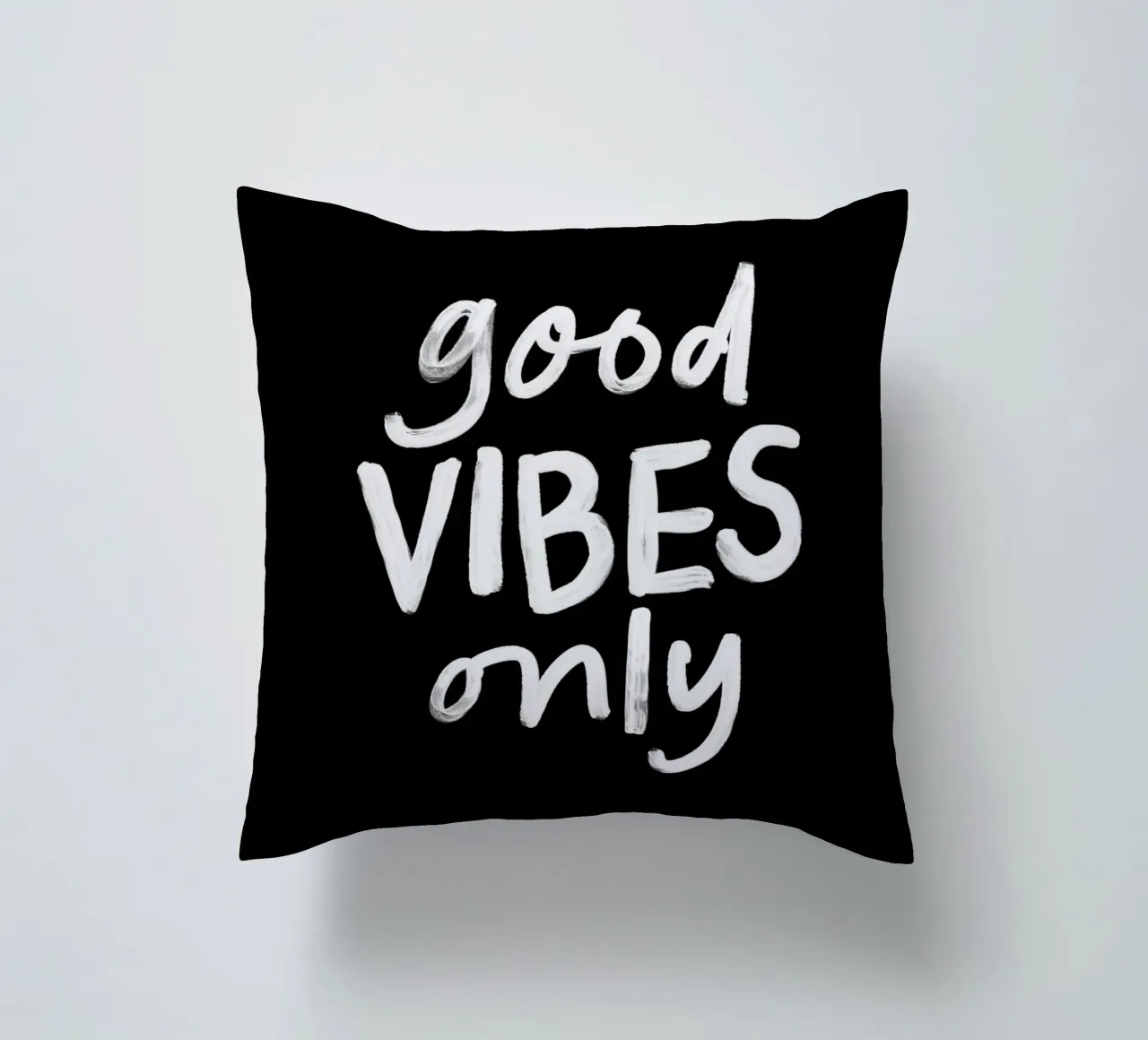 Good Vibes Only Stylish Monochrome Typography Print decorative cushion by THE MOTIVATED TYPE
