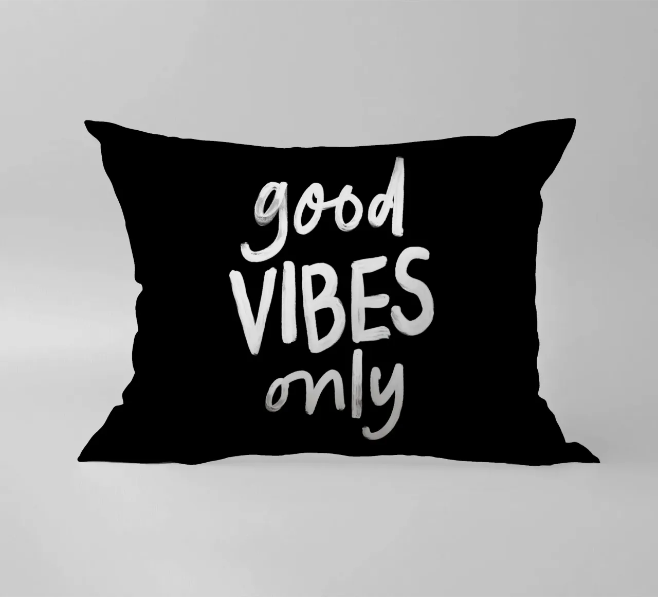 Good Vibes Only Stylish Monochrome Typography Print decorative cushion by THE MOTIVATED TYPE