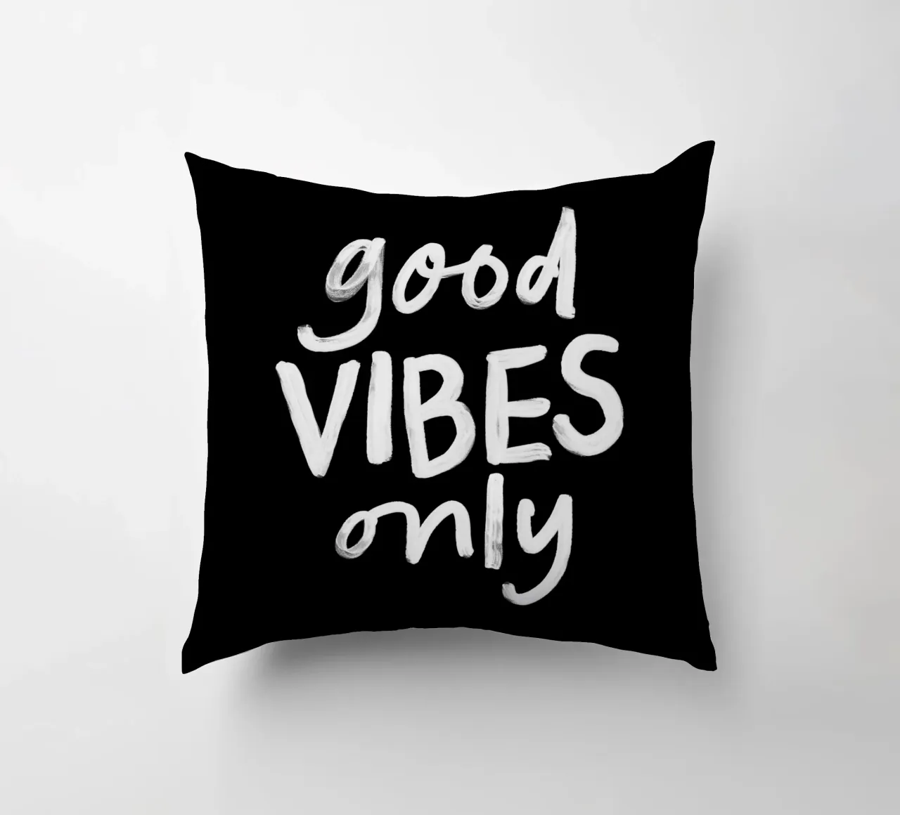 Good Vibes Only Stylish Monochrome Typography Print decorative cushion by THE MOTIVATED TYPE