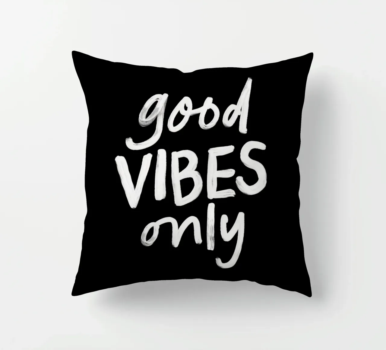Good Vibes Only Stylish Monochrome Typography Print decorative cushion by THE MOTIVATED TYPE