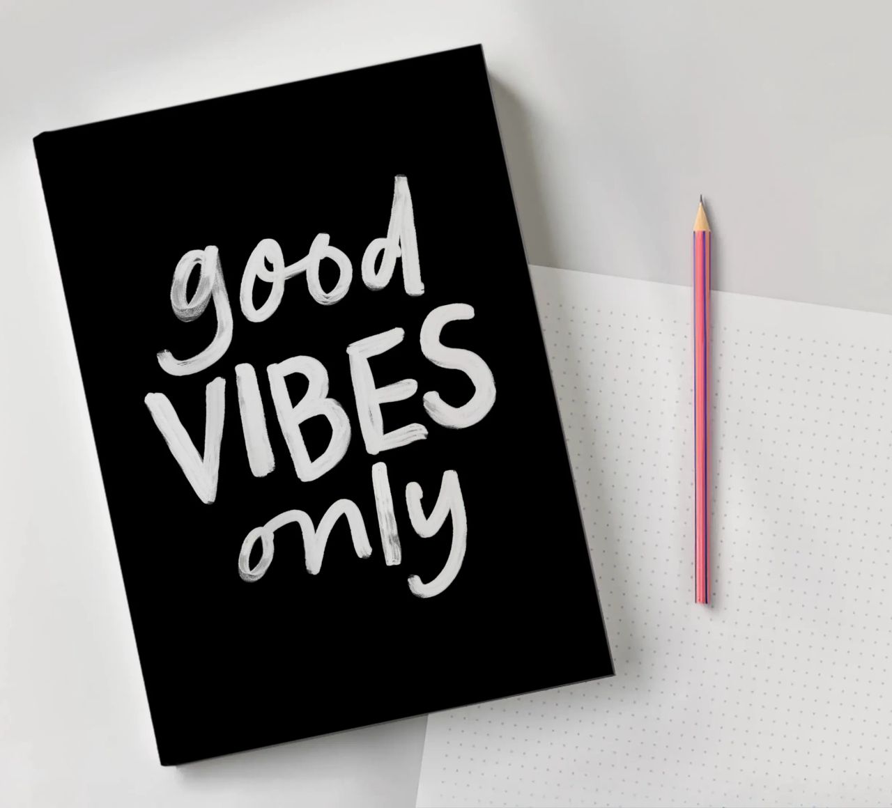 Good Vibes Only Stylish Monochrome Typography Print notebook by THE MOTIVATED TYPE