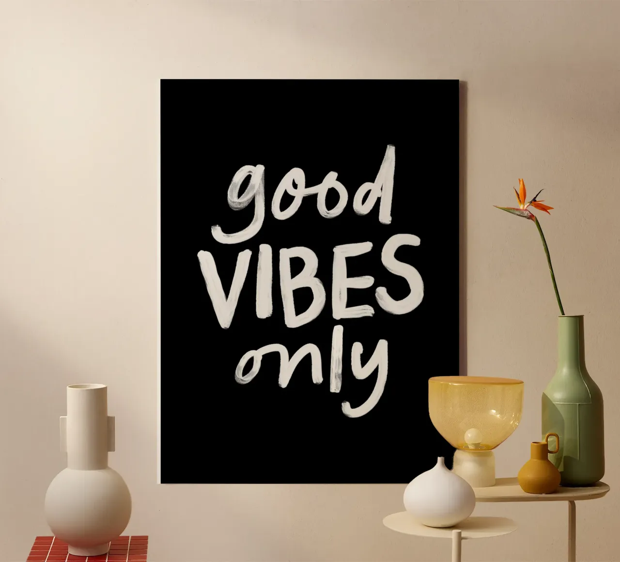 Good Vibes Nur stilvolle monochrome Typografie drucken Leinwand von THE MOTIVATED TYPE