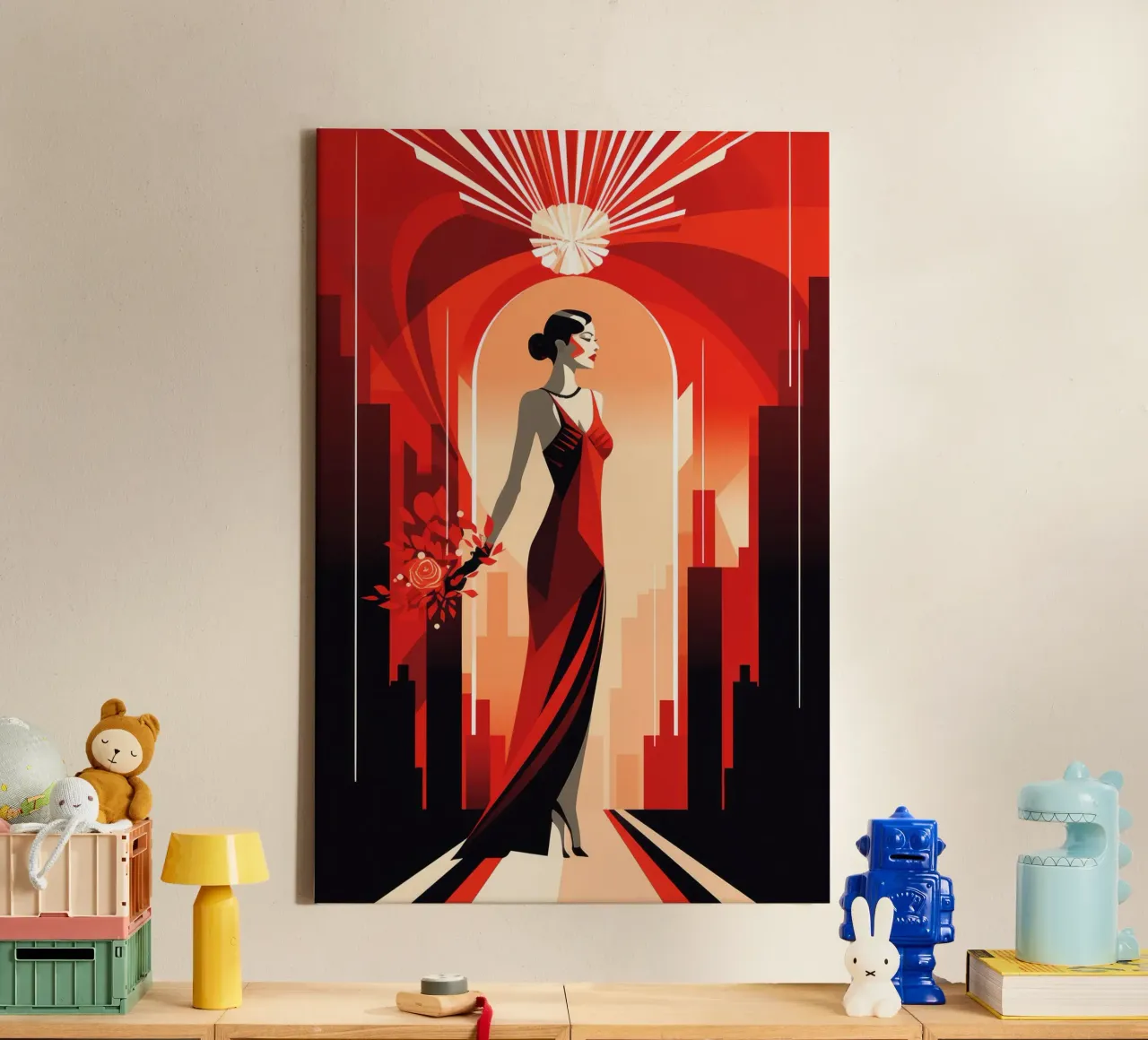 Art Deco Vrouw canvas met Baklijst van Artful Muse