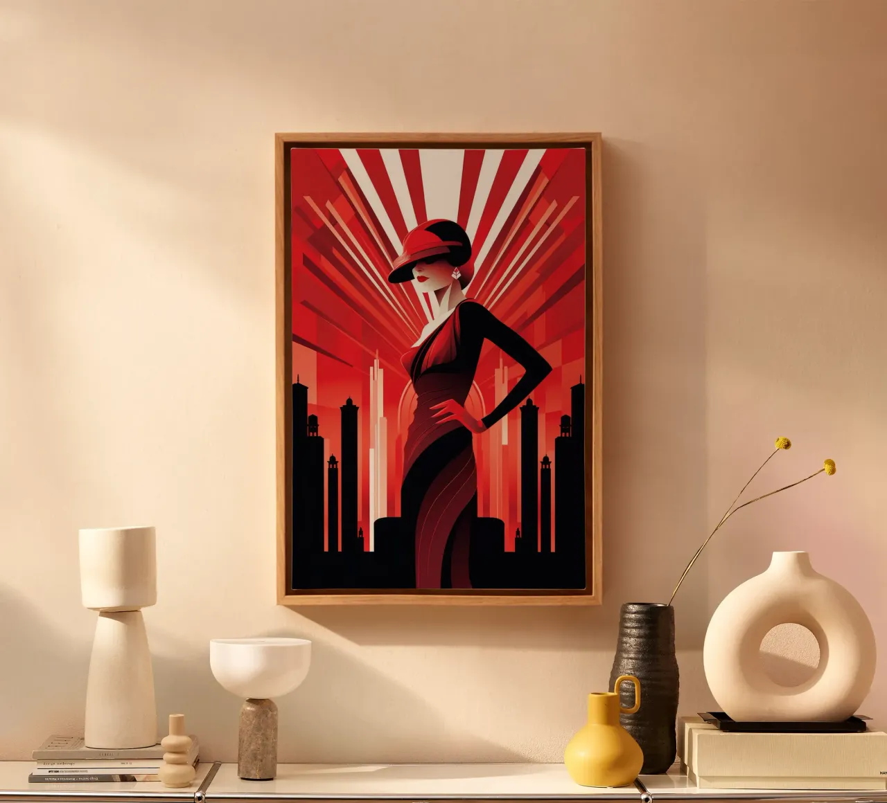 Art Deco Vrouw canvas met Baklijst van Artful Muse