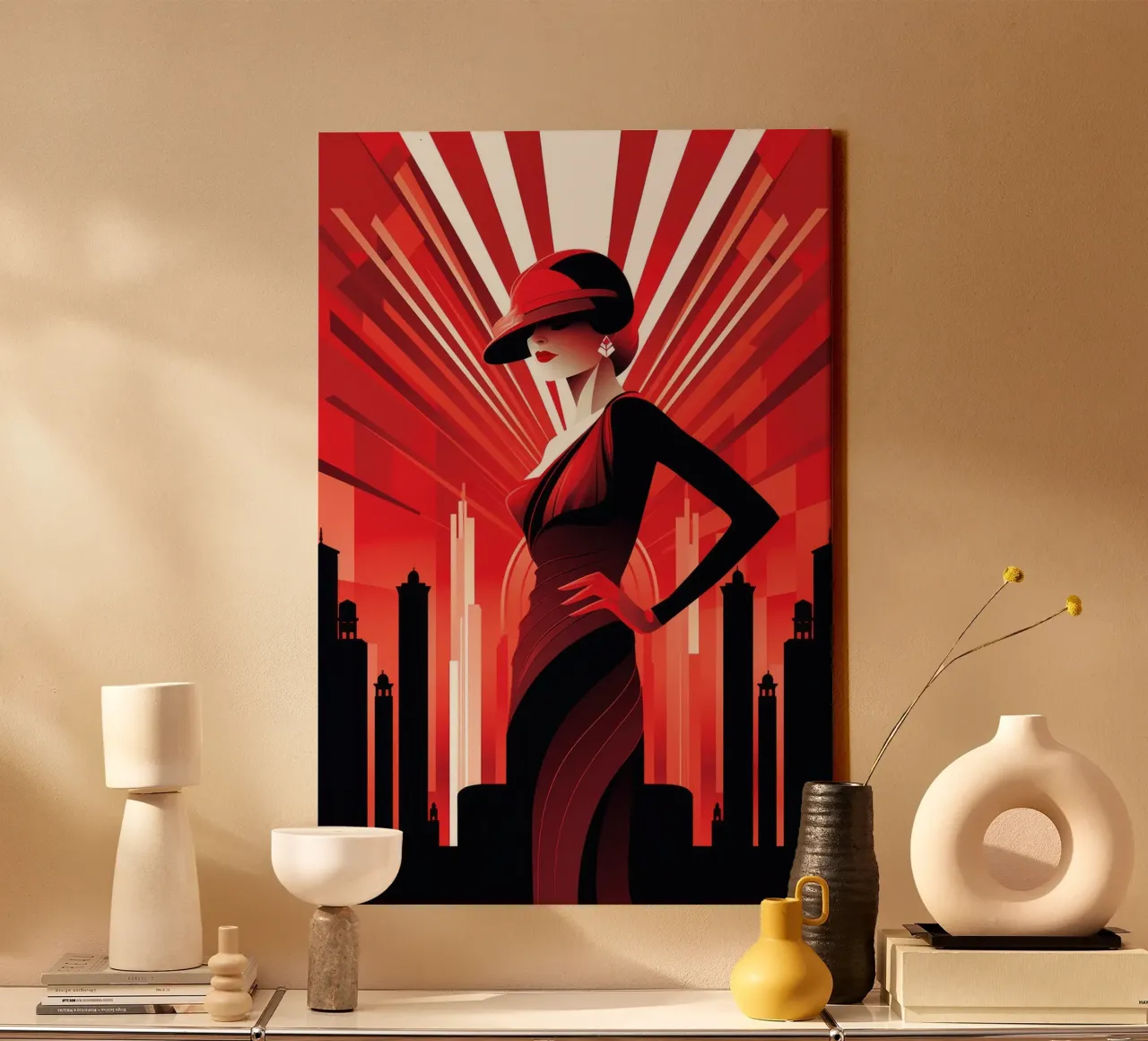 Art Deco Vrouw canvas met Baklijst van Artful Muse
