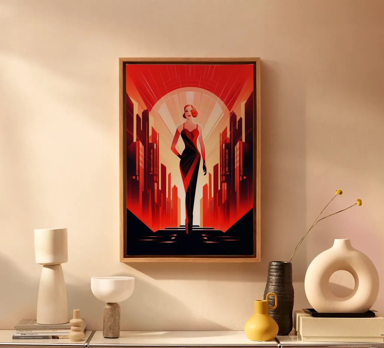 Art Deco Vrouw canvas met Baklijst van Artful Muse