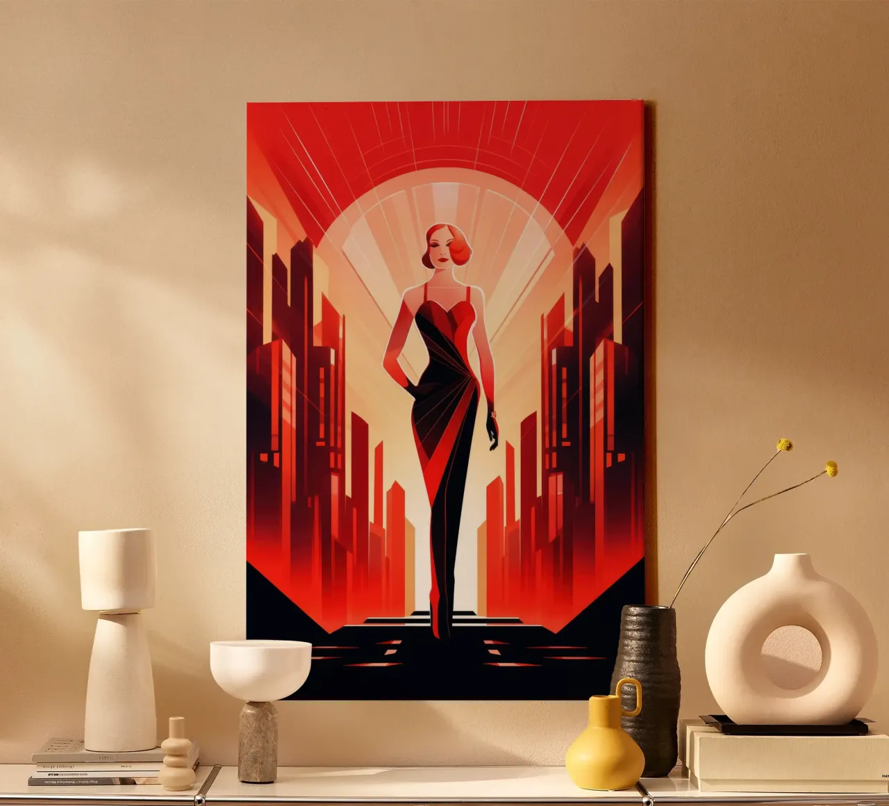 Art Deco Vrouw canvas met Baklijst van Artful Muse