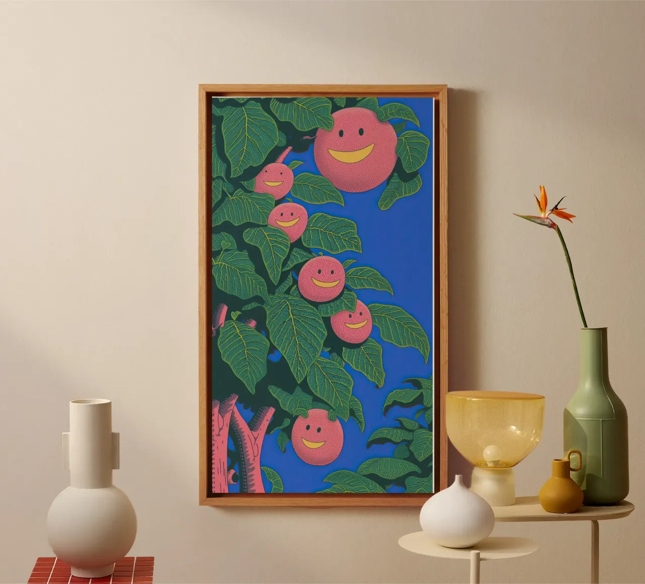 Smiling Face Fruit Pop Art: Funny Phone Cases & Kids’ Room canvas with Floater frame by Kaji