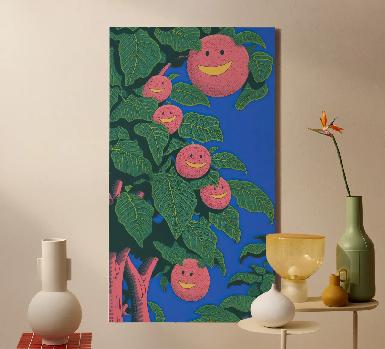 Smiling Face Fruit Pop Art: Funny Phone Cases & Kids’ Room canvas with Floater frame by Kaji
