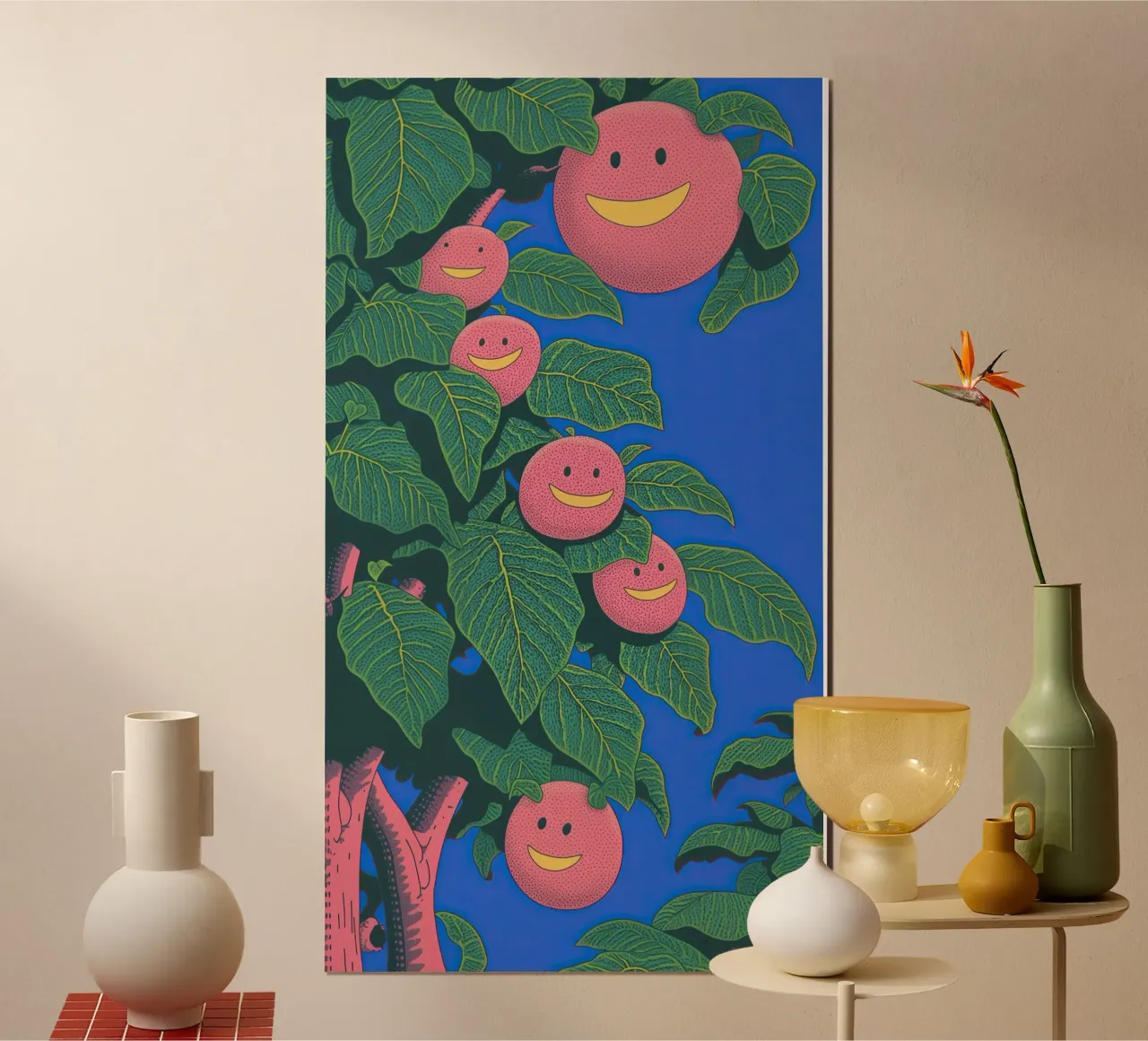 Smiling Face Fruit Pop Art: Funny Phone Cases & Kids’ Room poster by Kaji
