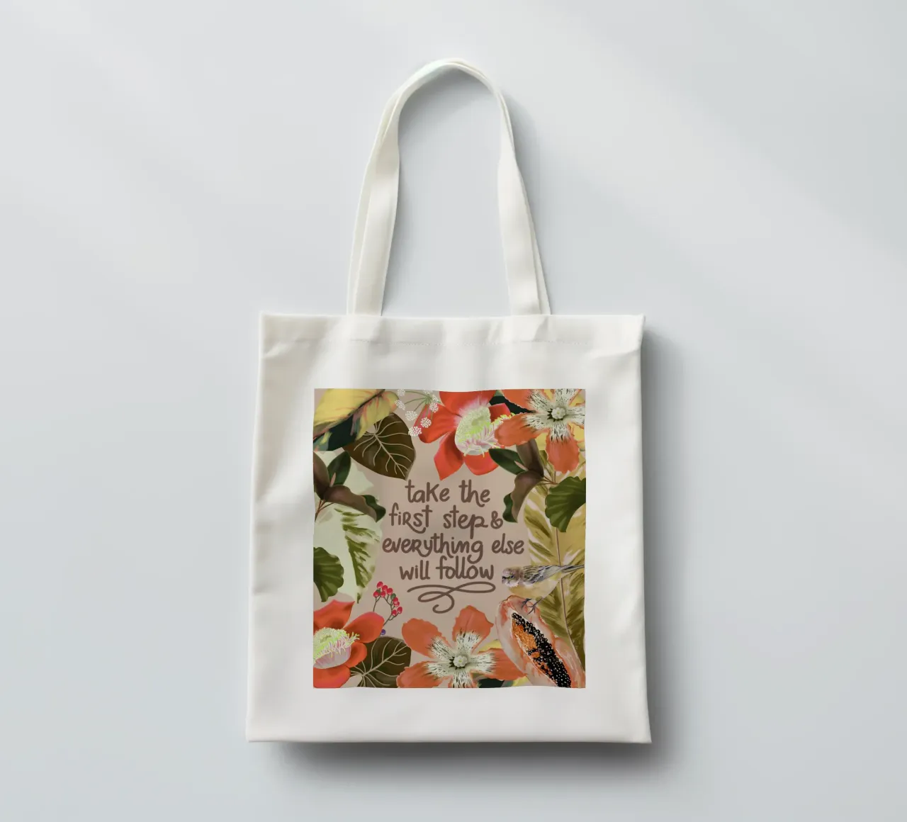 Take the first step borsa in juta da anisillustration