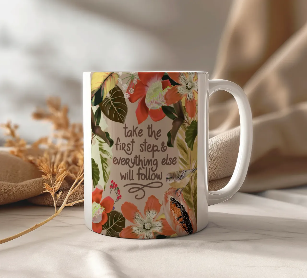 Take the first step Keramik Tasse von anisillustration