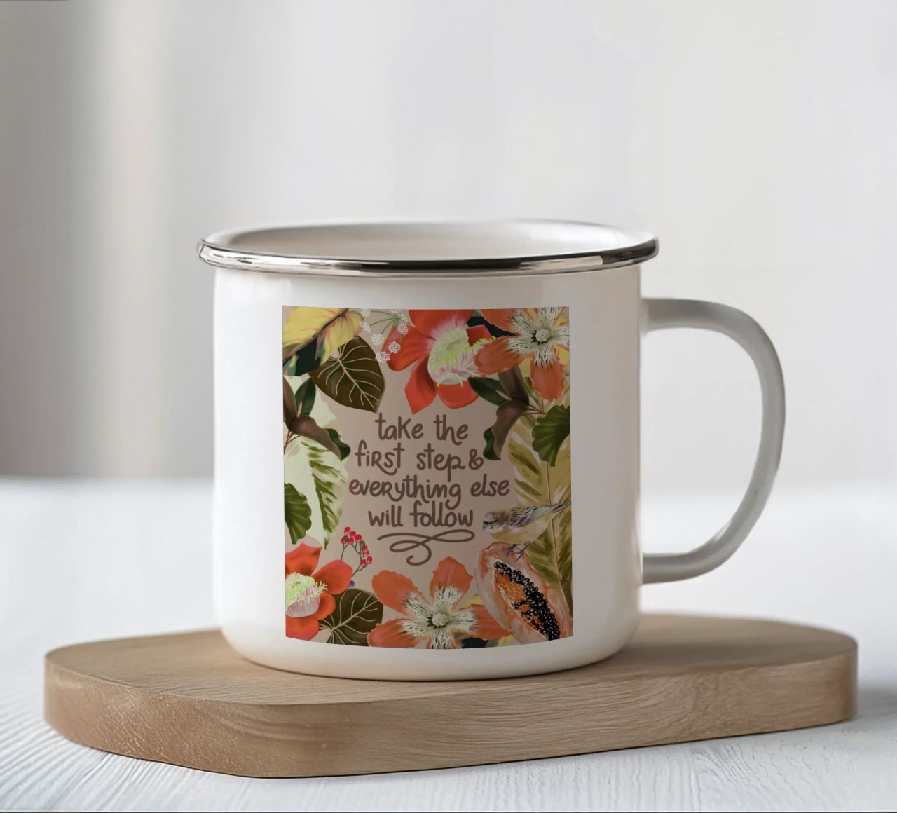 Take the first step enamel mug by anisillustration