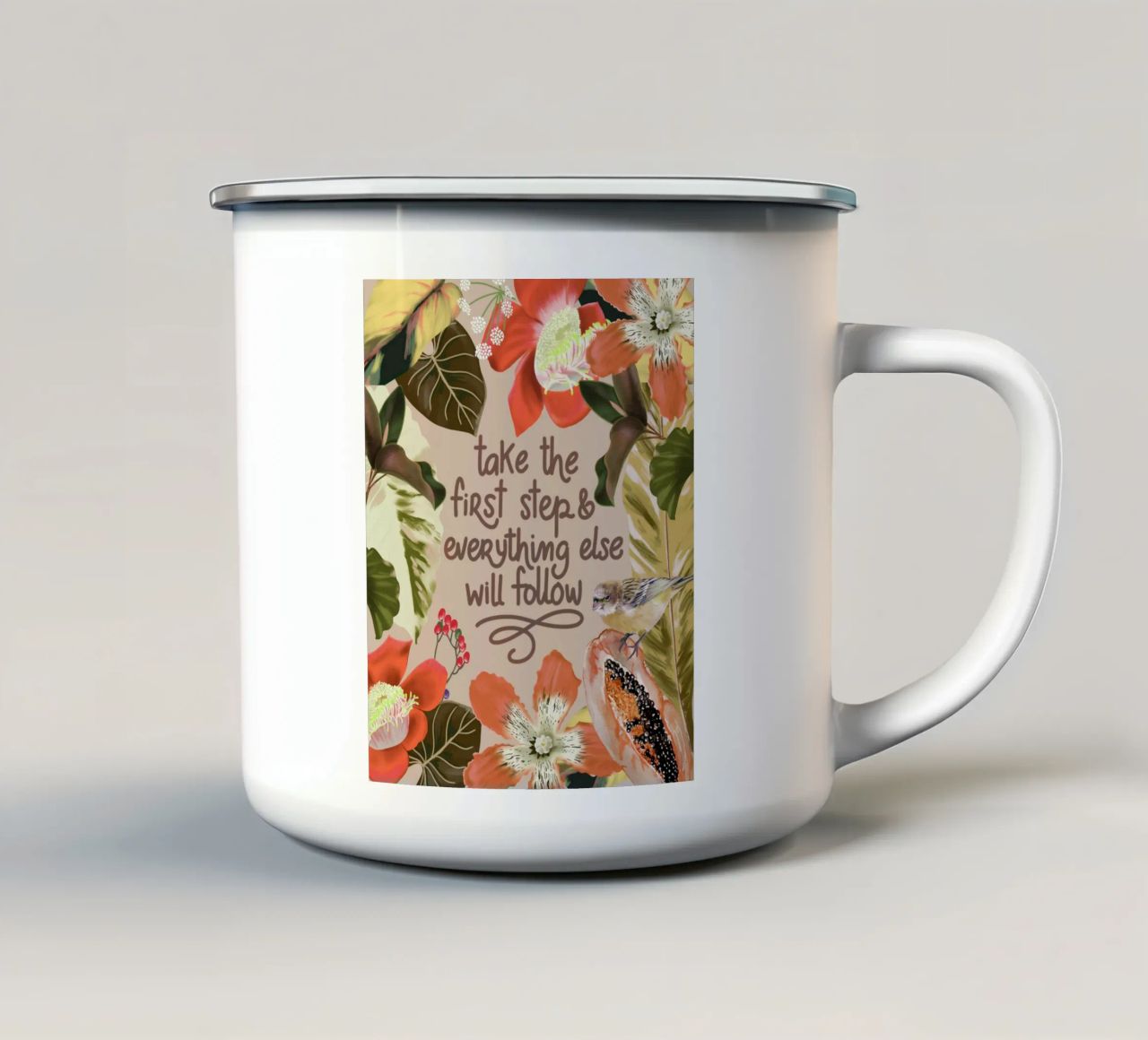 Take the first step enamel mug by anisillustration