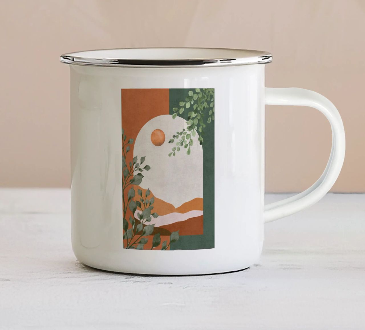 Paesaggio arcuato e sereno tazza in smalto da DesignArt