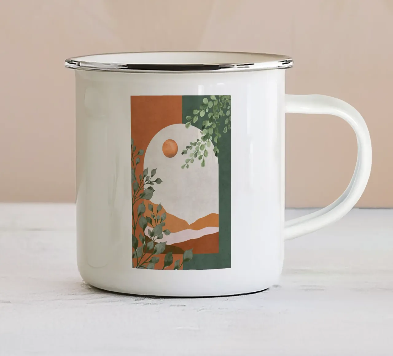 Paesaggio arcuato e sereno tazza in smalto da DesignArt