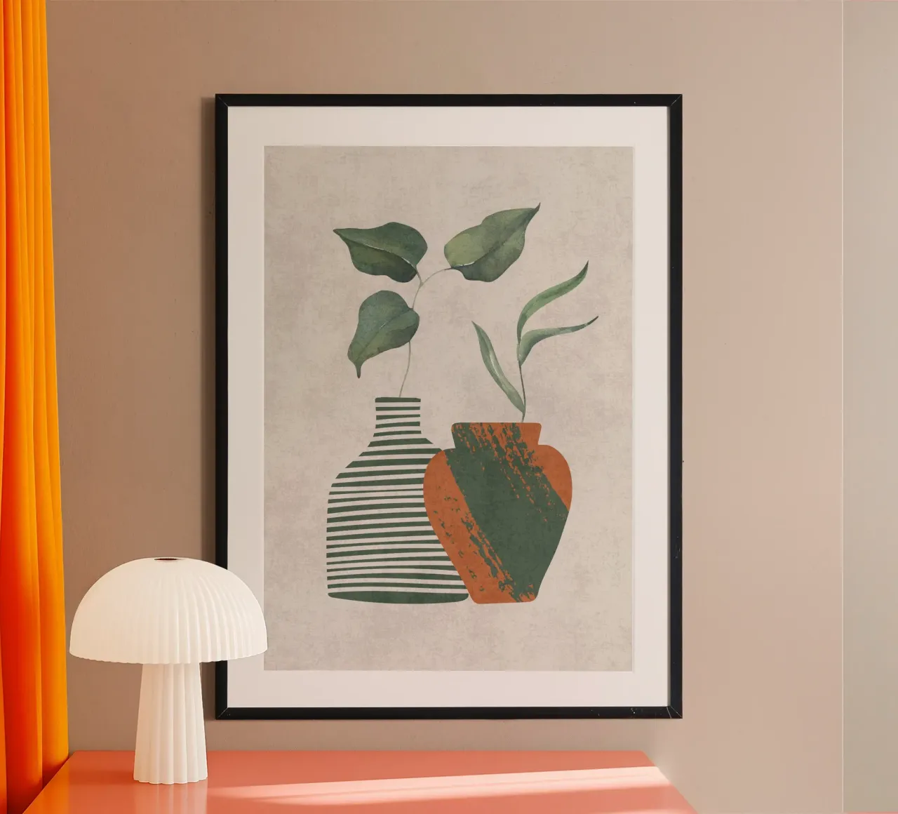 Natura morta verdeggiante poster con telaio in legno da DesignArt
