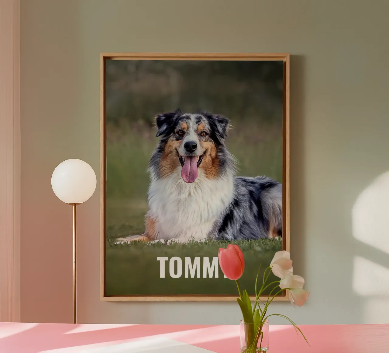 Custom Dog Photo & Name canvas with Floater frame by Paigaam Studio