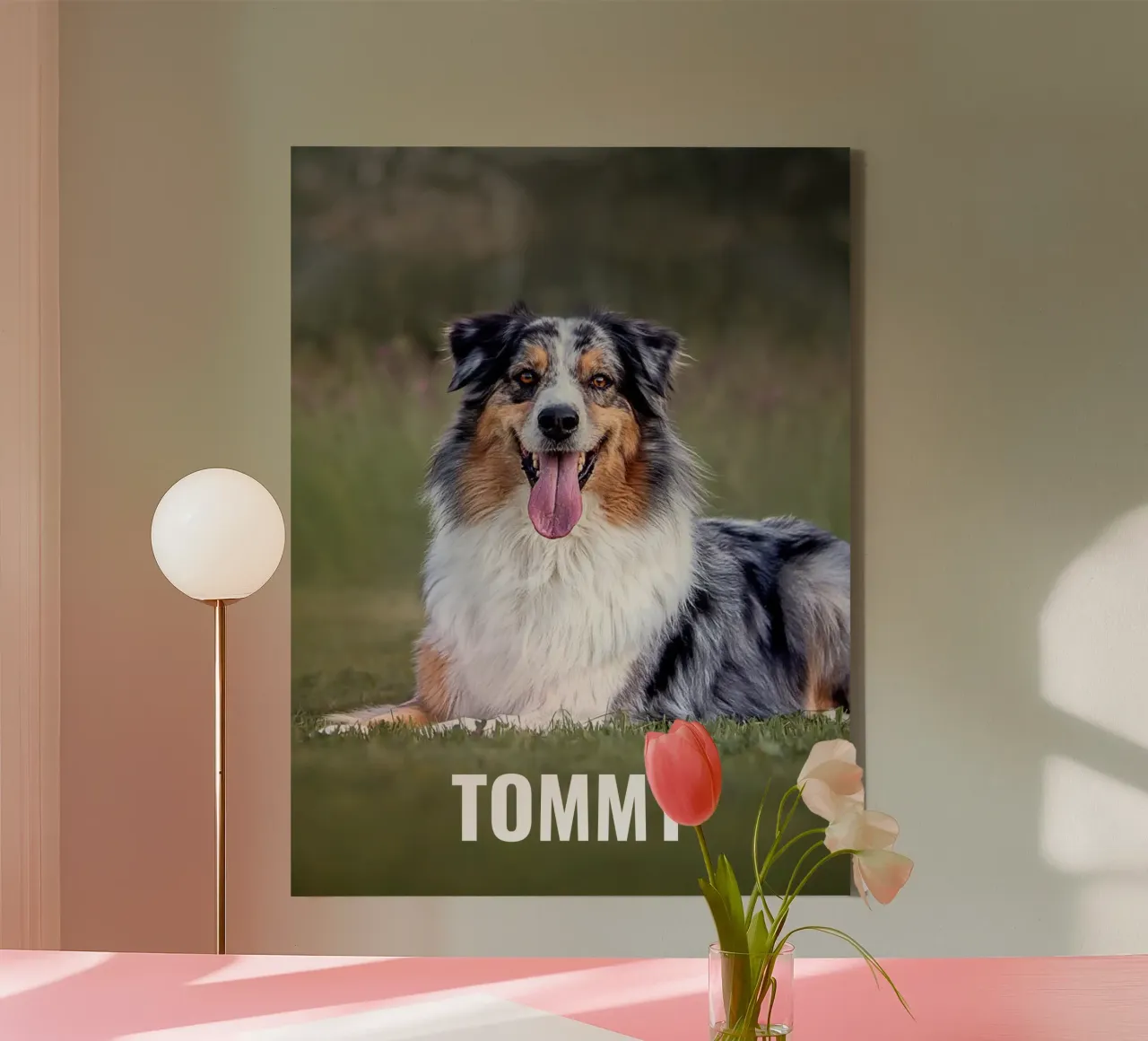 Custom Dog Photo & Name canvas with Floater frame by Paigaam Studio