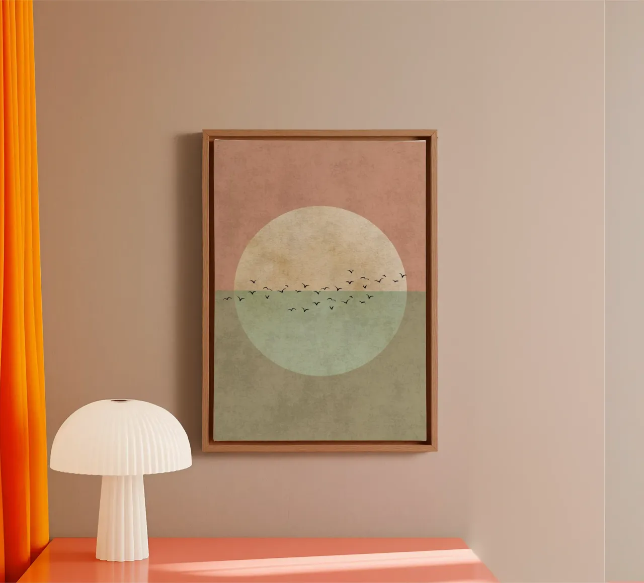 Gelassener Sonnenaufgang Leinwand mit Schattenfugenrahmen von DesignArt