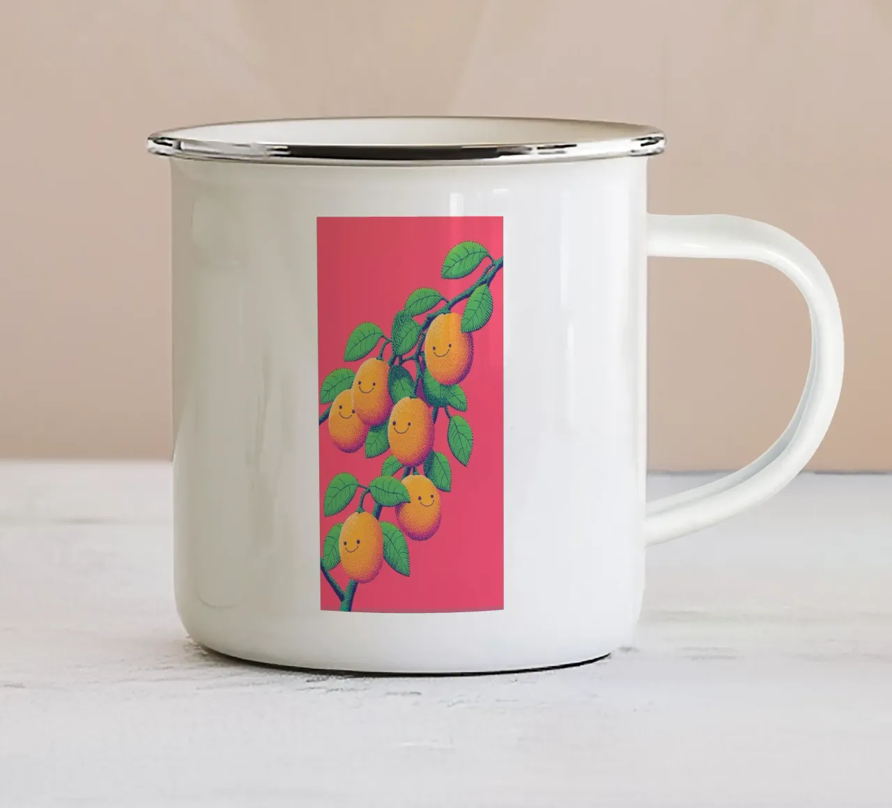 E se i limoni sorridessero? Divertente faccia sorridente di frutta pop art tazza in smalto da Kaji