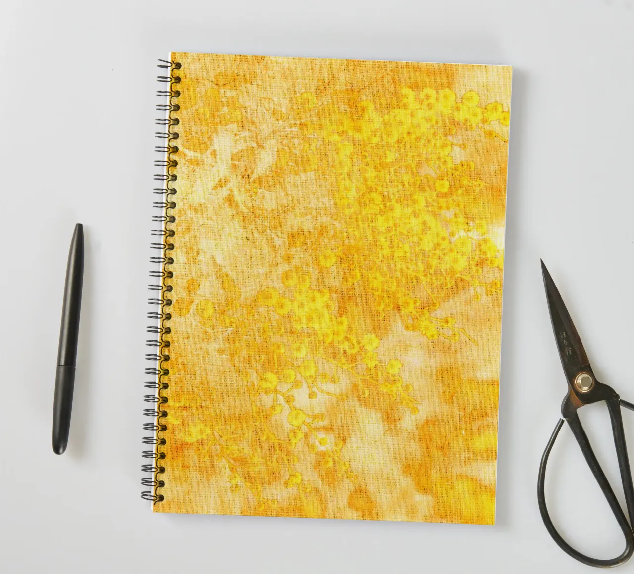 Flowers yellow mimosa pattern spiral notebook by Teresa André