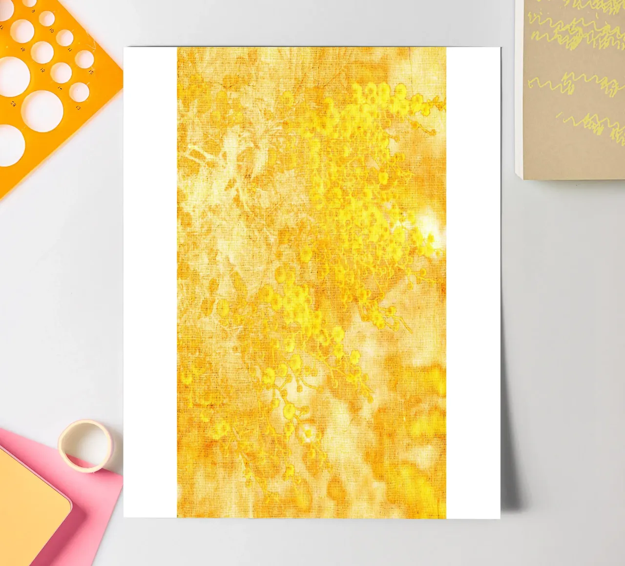 Fleurs jaunes motif mimosa planche autocollant de Teresa André