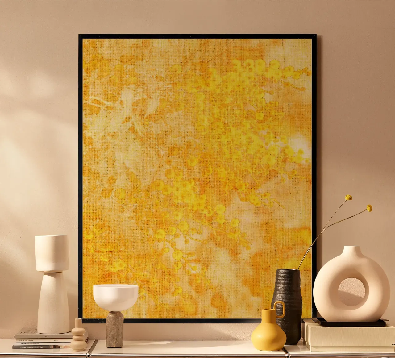 Flowers yellow mimosa pattern poster by Teresa André