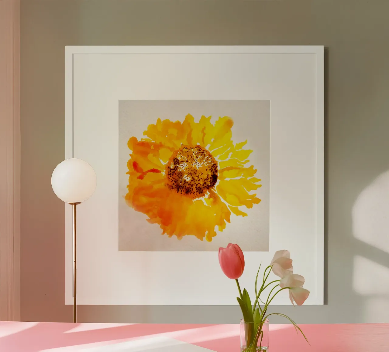 fiore del sole poster con telaio in legno da Teresa André