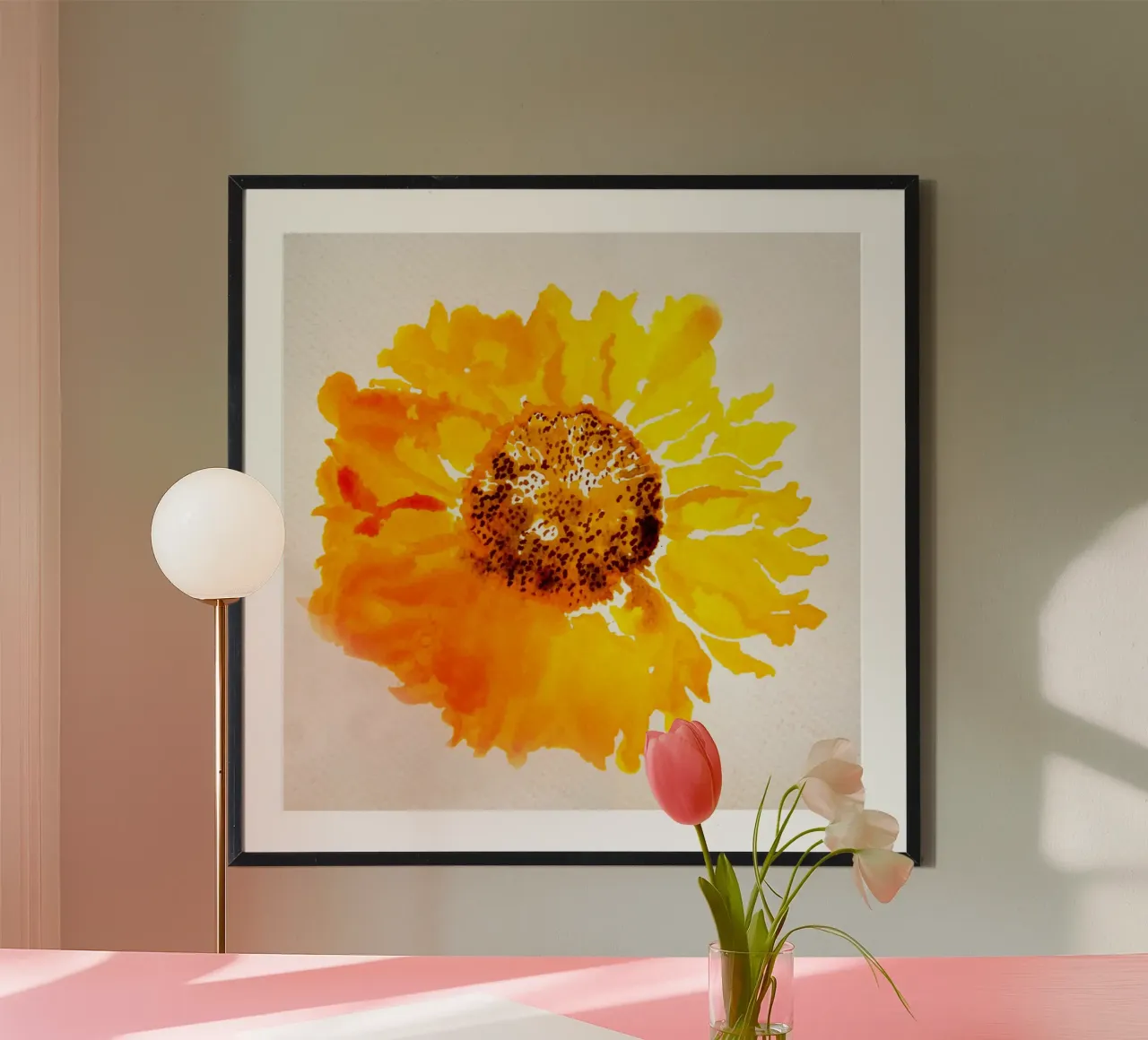 fiore del sole poster con telaio in legno da Teresa André