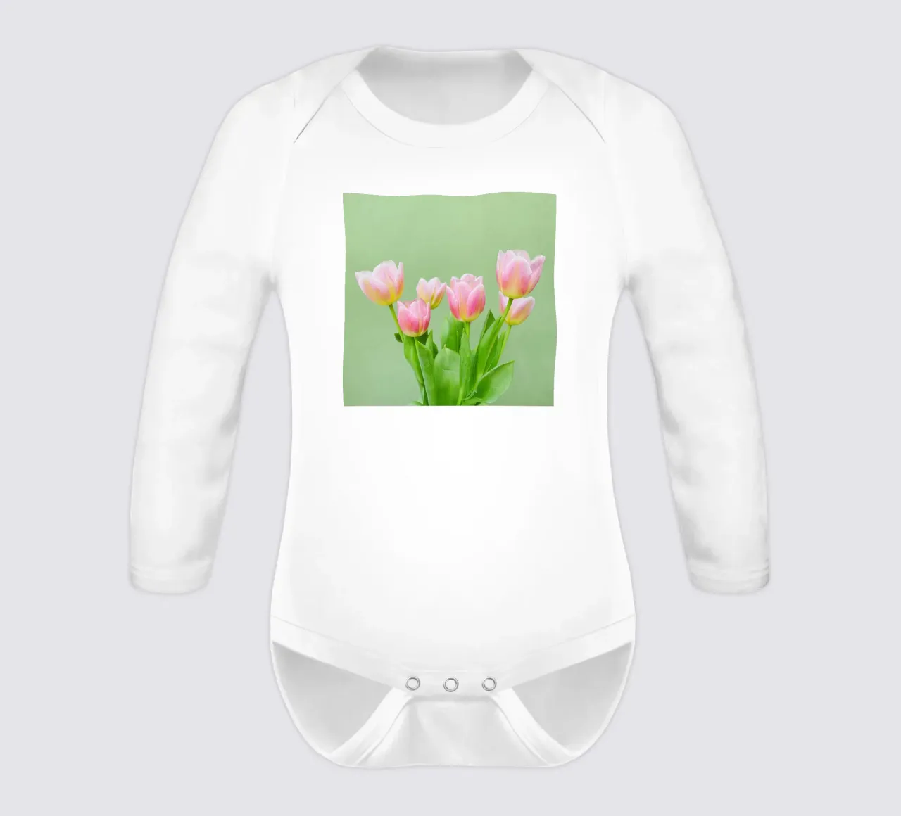 Pink Tulips long-sleeve baby romper by Cassia Beck Photography
