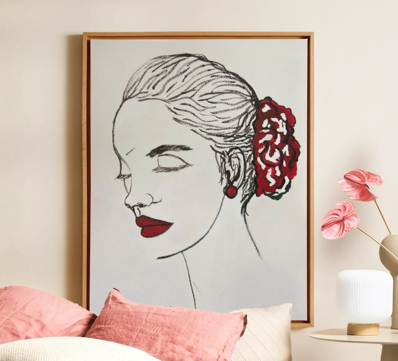 Vrouwen en rood canvas met Baklijst van Teresa André