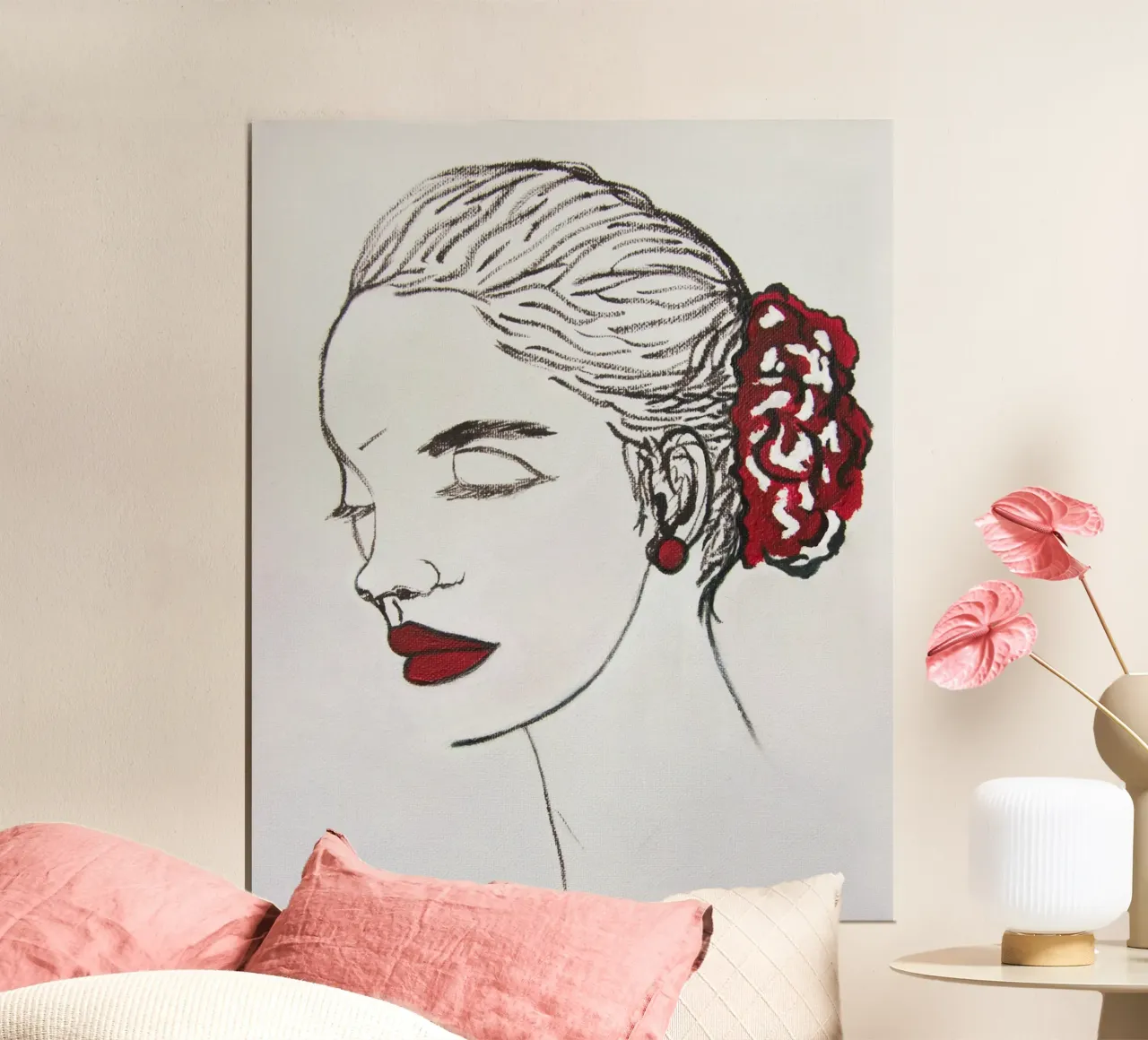 Donne e rosso poster con telaio in legno da Teresa André