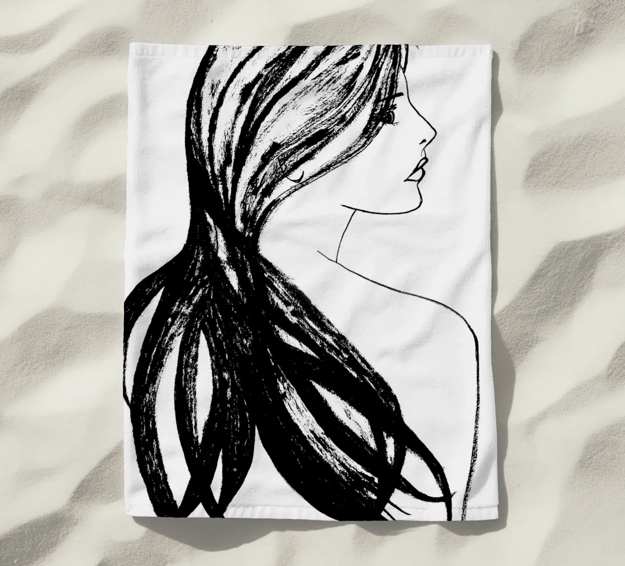 Woman's profile beach towel by Teresa André