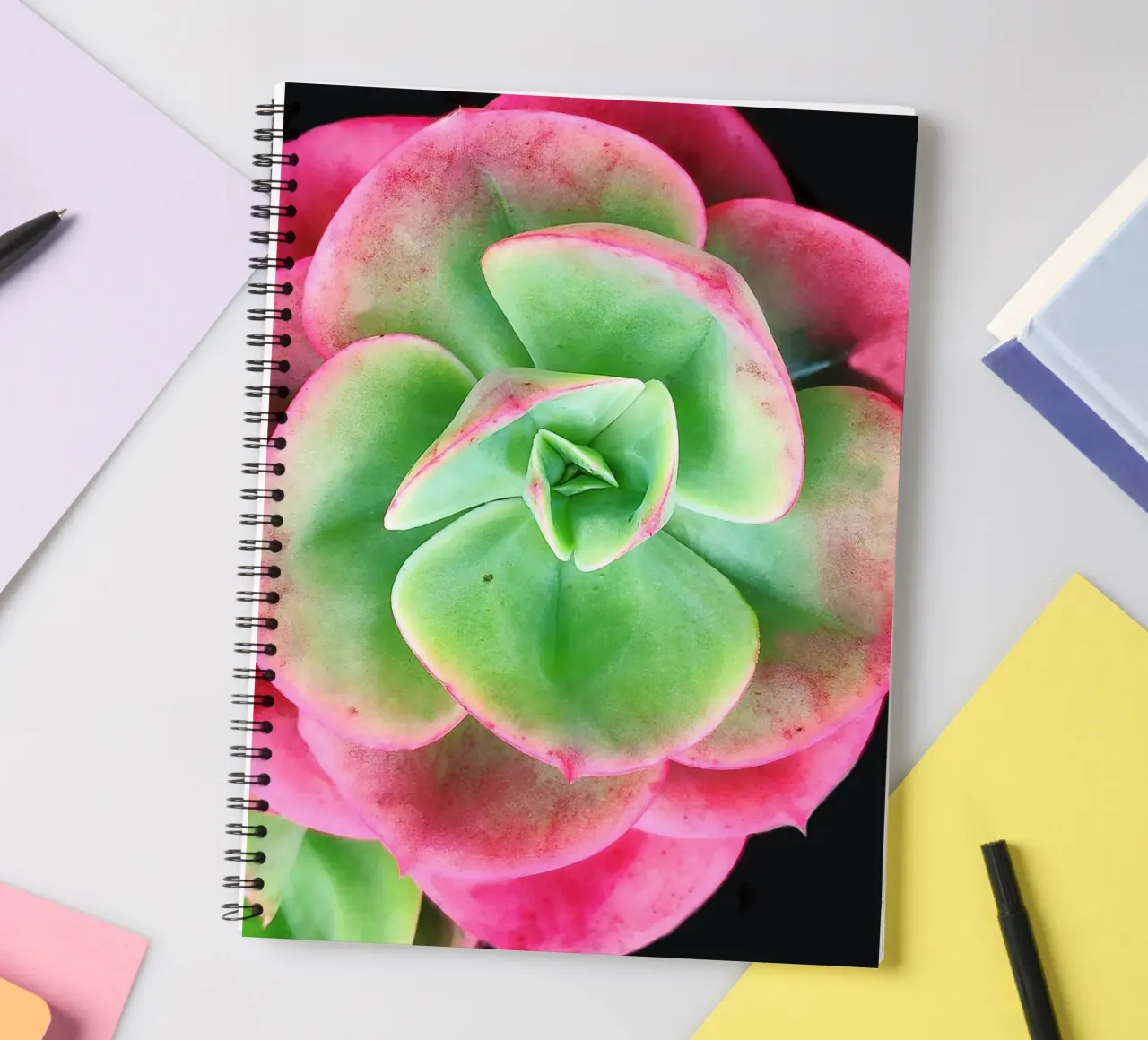 Pink and green succulent spiral notebook by Teresa André