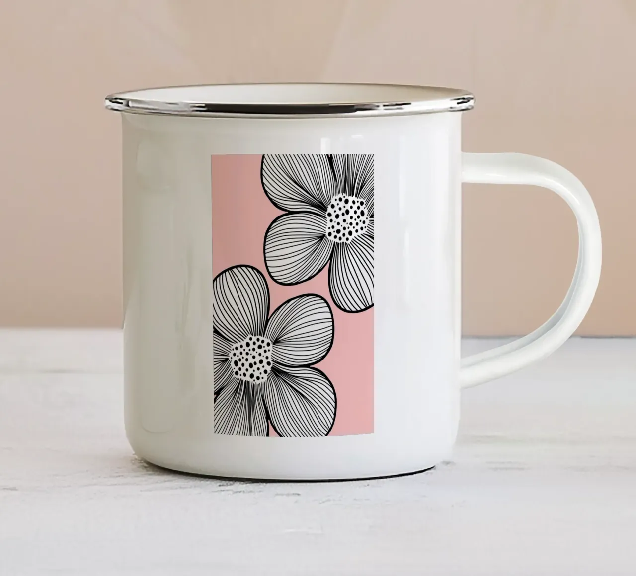 Line Art Blumen - Rosa tazza in smalto da BAINAI