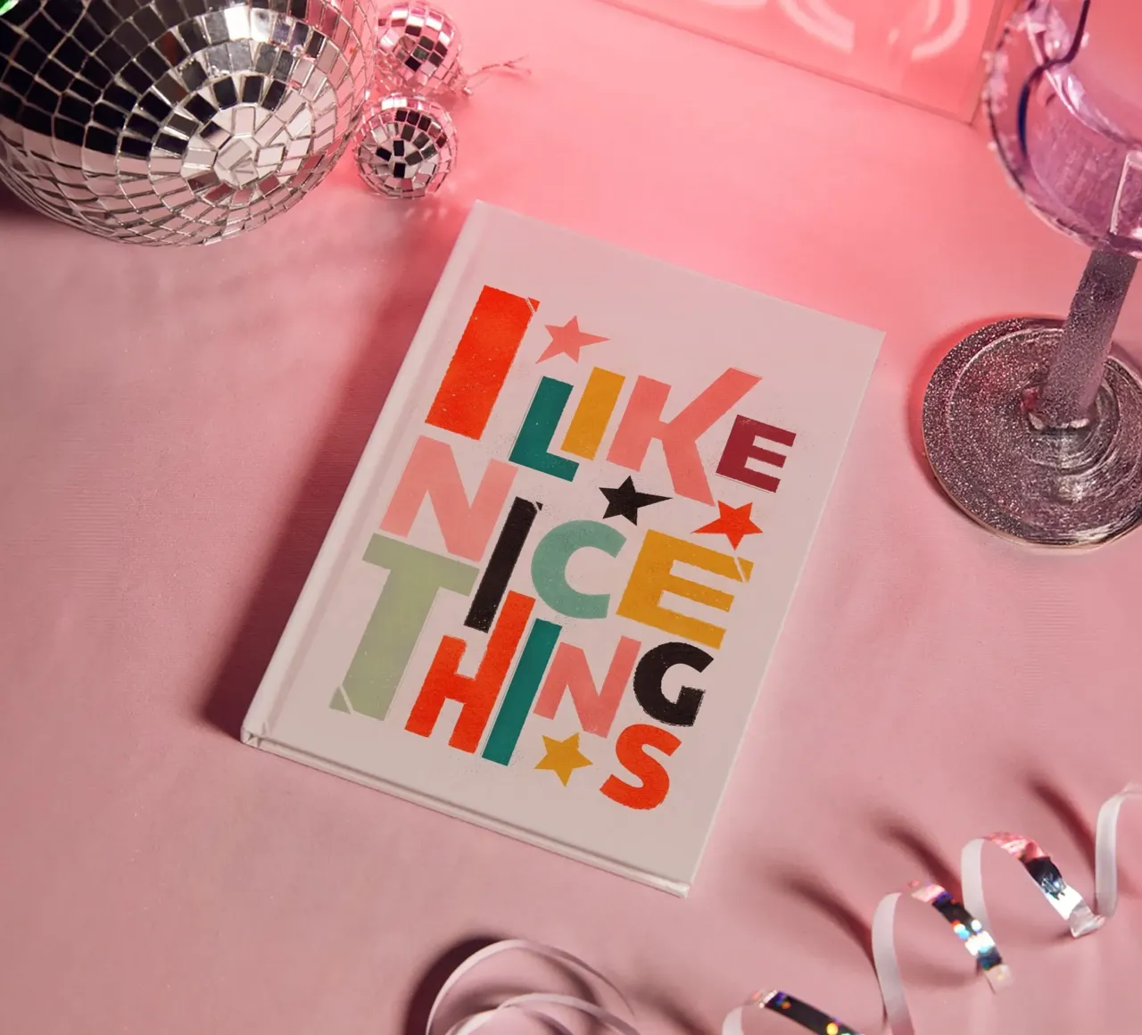 Retro "I Like Nice Things" Typography Art Print notebook by showmemars