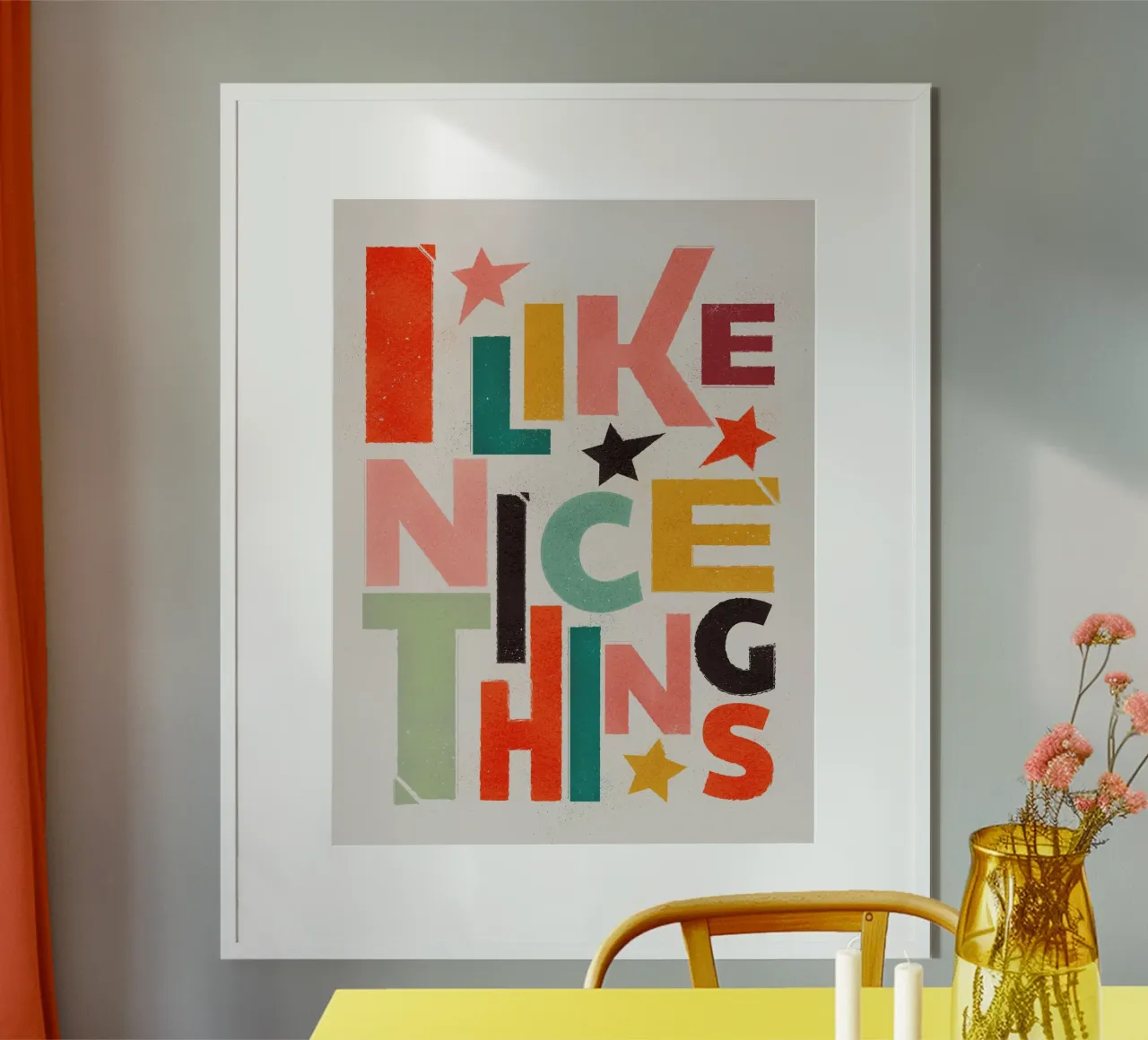 Stampa tipografica retrò "Mi piacciono le cose belle poster con telaio in plastica da showmemars