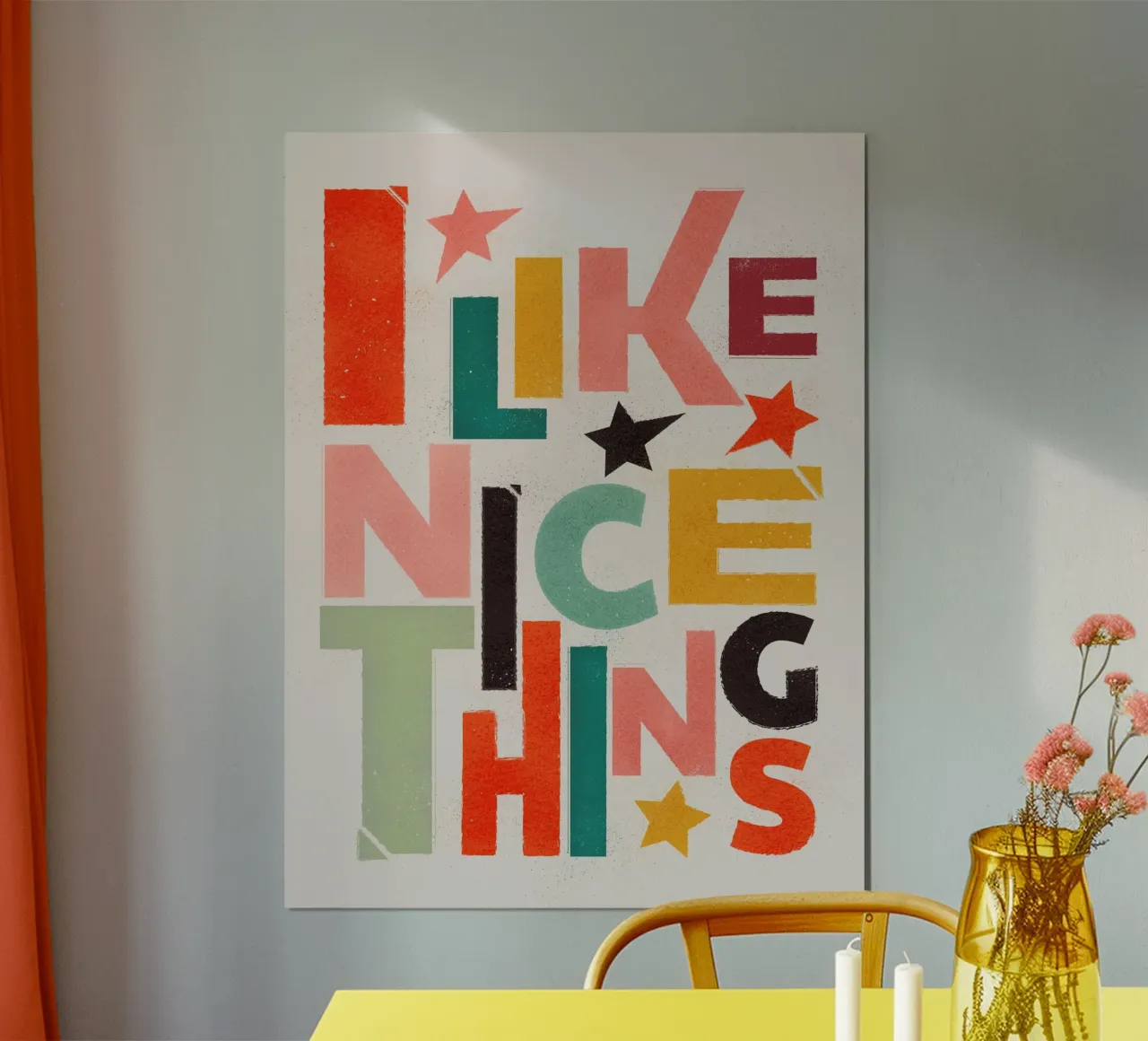 Stampa tipografica retrò "Mi piacciono le cose belle poster con telaio in plastica da showmemars