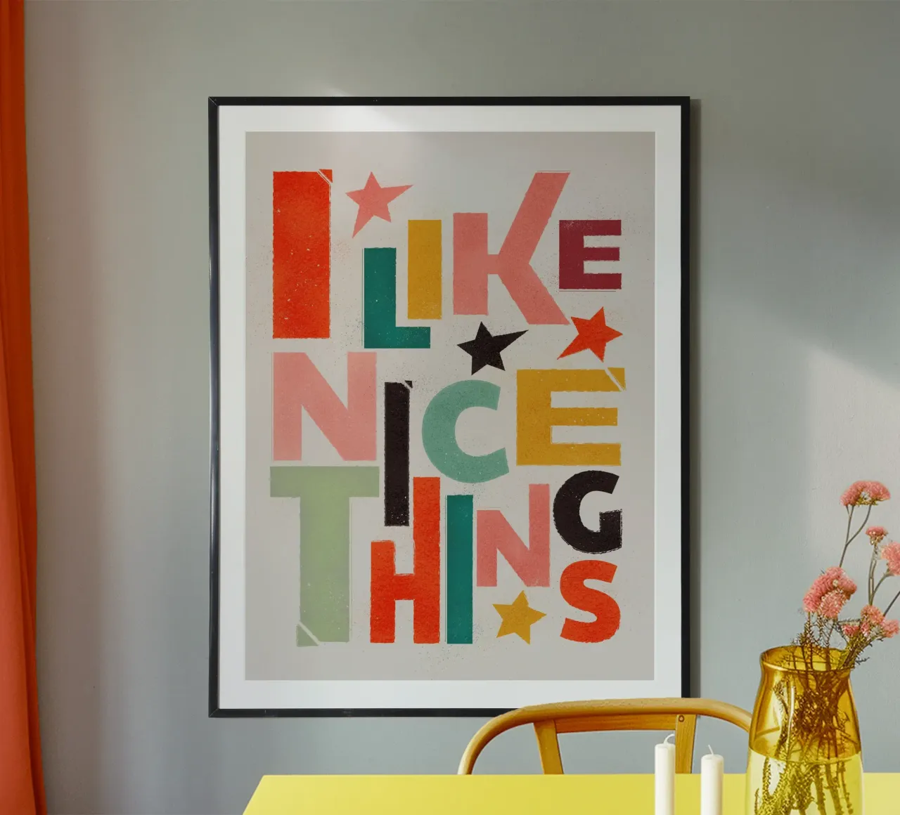 Stampa tipografica retrò "Mi piacciono le cose belle poster con telaio in plastica da showmemars