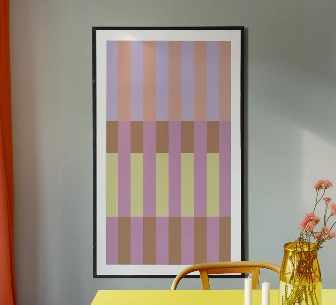 Tile Stripes Apricot Yellow poster con telaio in alluminio da Studio ROSAGRAU