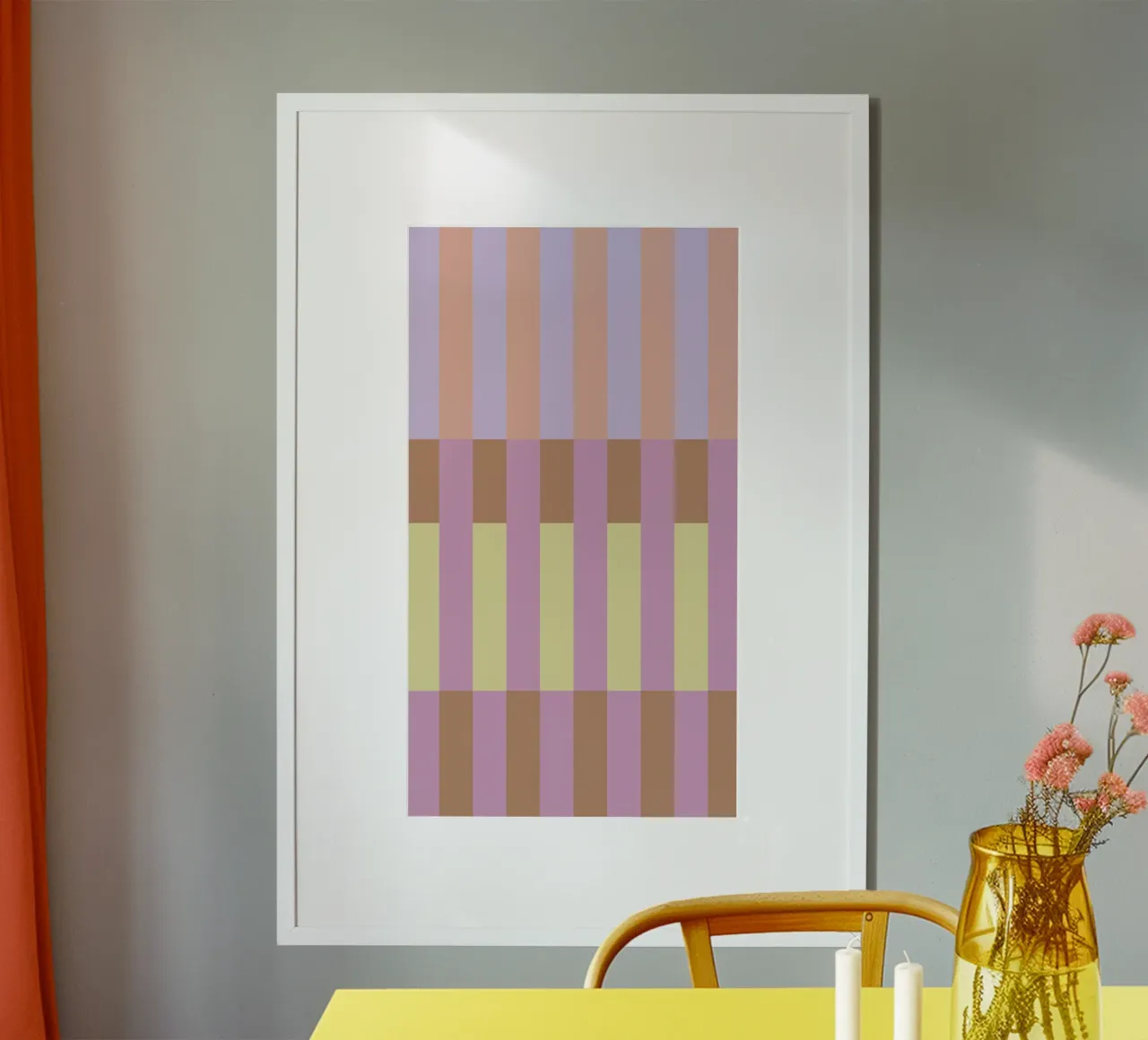 Tile Stripes Apricot Yellow poster con telaio in alluminio da Studio ROSAGRAU