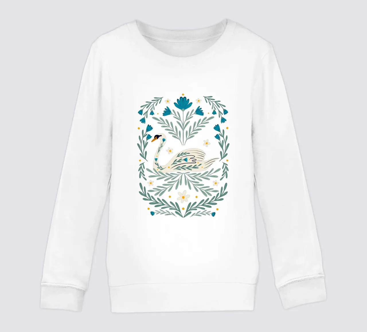 Folk Art Swan - azul y verde azulado sudadera para niño de Wackapacka